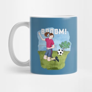 Booom! Girl playing soccer Mug